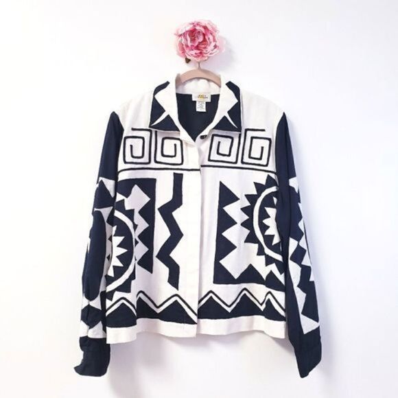 Sandy Starkman Black and White Aztec Print Shacket - Picture 1 of 10
